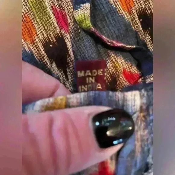 Boho/Hippie style, Ikat pattern, multicolor maxi skirt with elastic waist; S - Picture 8 of 8